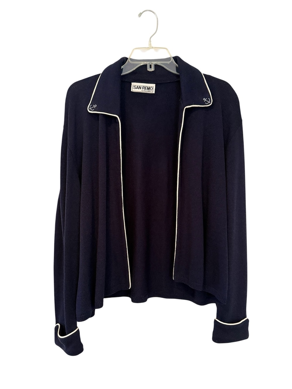 Vintage Coastal‎ Grandma Navy Cardigan Nautical Size L
